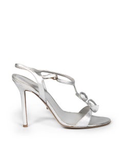 Sergio Rossi - Sandales en cuir argenté avec détails roses, taille IT 36