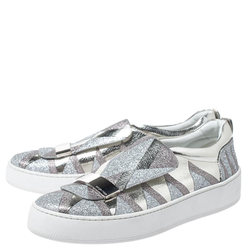 silver slip-on sneakers
