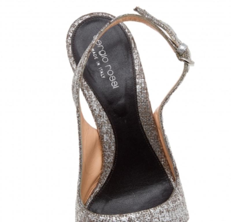 Sergio Rossi Silver Textured Leather Platform Slingback Sandals Size 40 For Sale 2