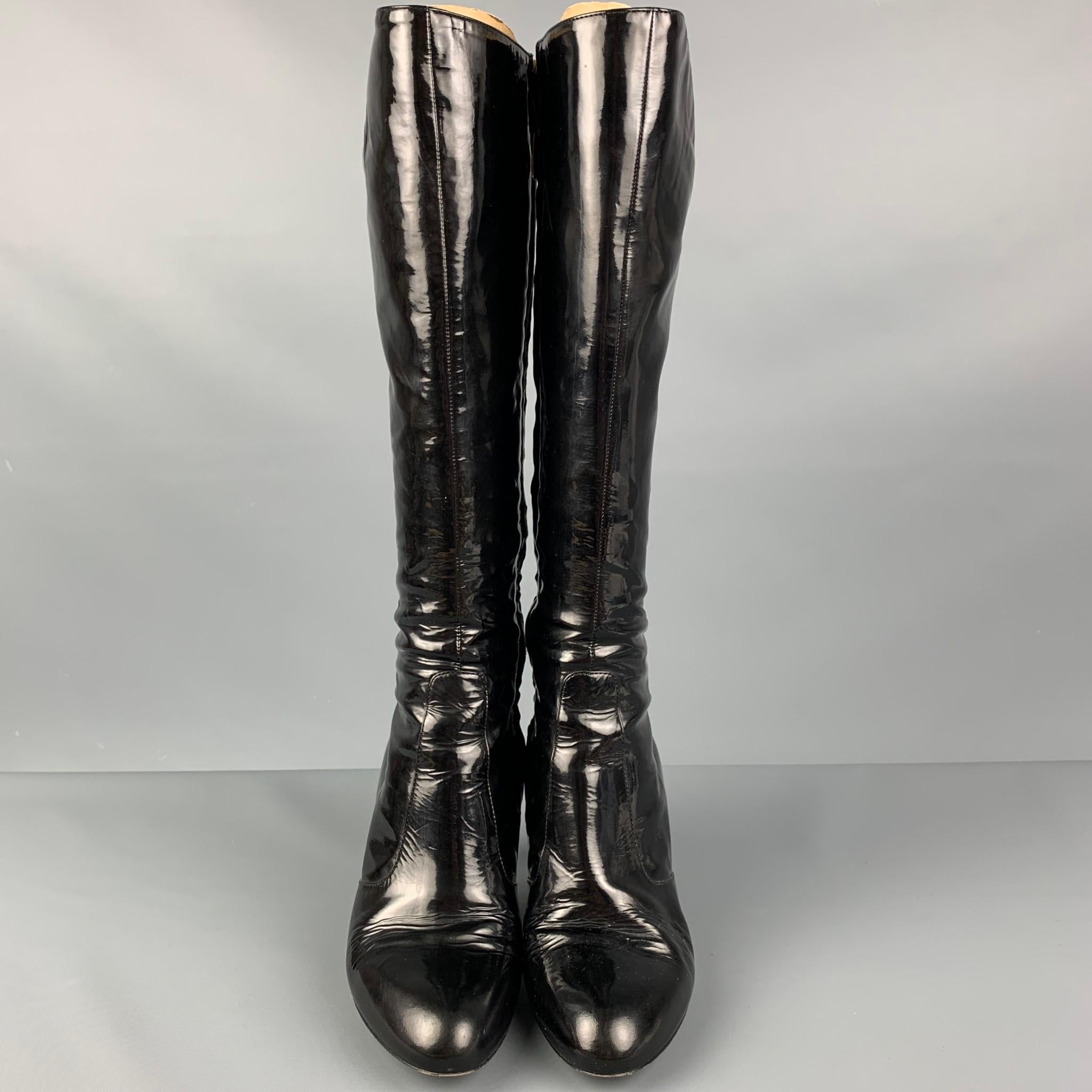 SERGIO ROSSI Size 6.5 Black Patent Leather Boots In Good Condition In San Francisco, CA
