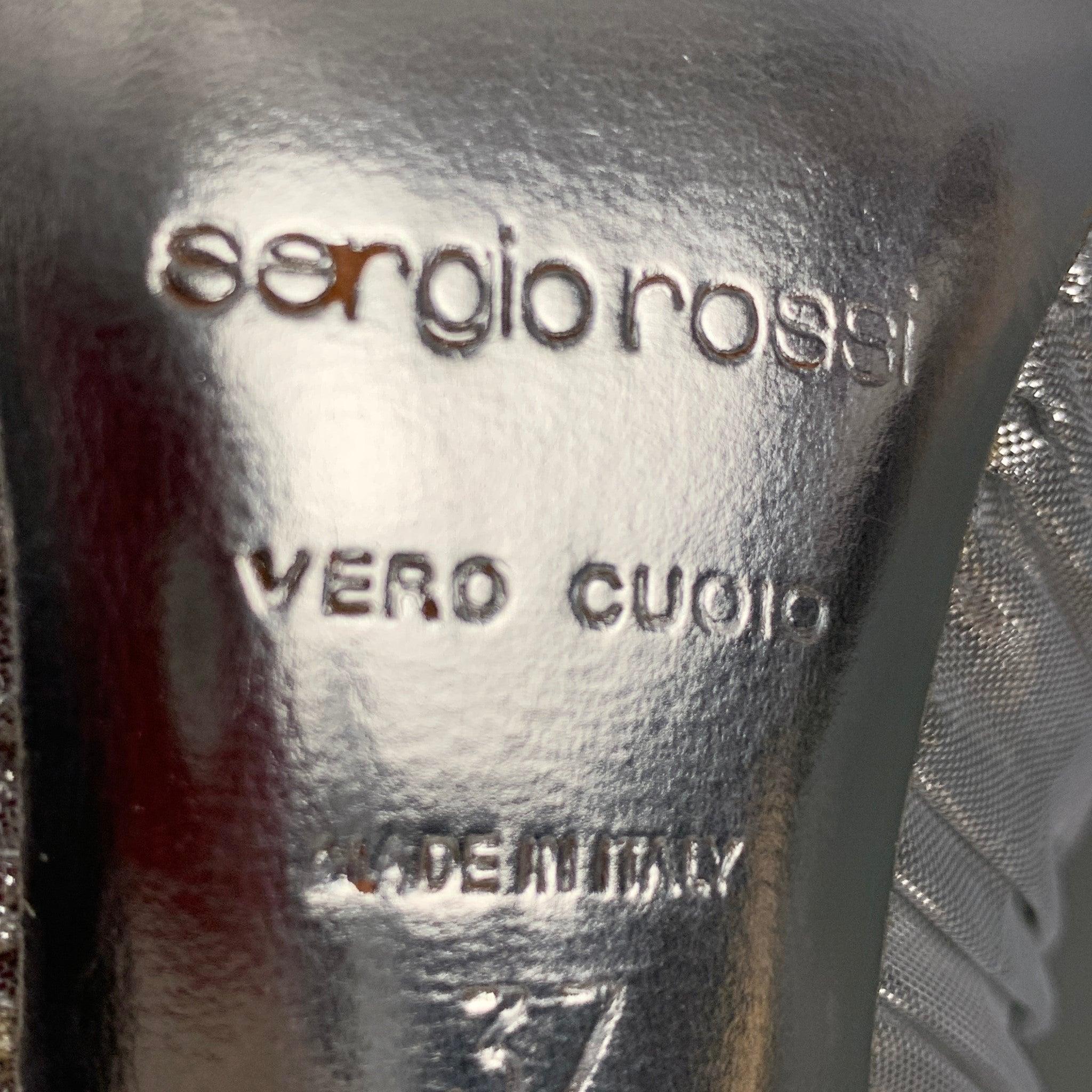 SERGIO ROSSI Size 7 Black Lame Metallic Peep Toe Pumps For Sale 4
