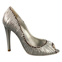 SERGIO ROSSI Größe 7 Schwarze Lame Metallic Peep Toe Pumps mit Peep Toe