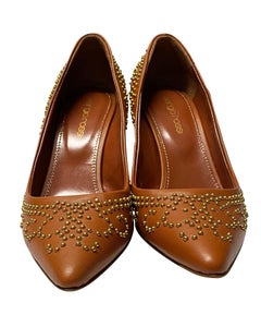 Sergio Rossi Studded Heels in Brown Leather
