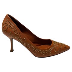 Sergio Rossi Studded Heels in Brown Leather