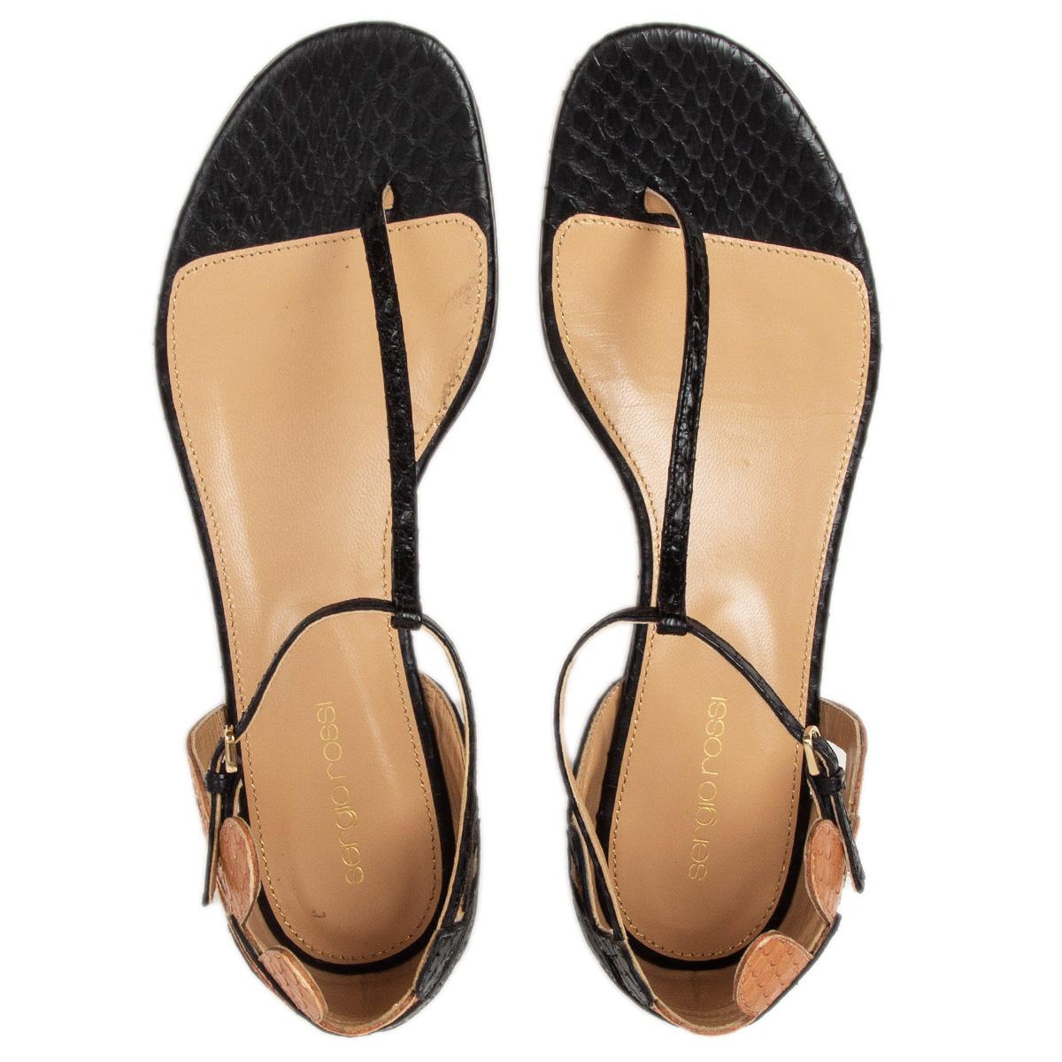 SERGIO ROSSI tan nude python Flats Sandalen Schuhe 39 Damen im Angebot