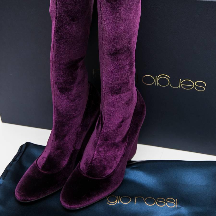 SERGIO ROSSI Thigh Boots in Plum Stretch Velvet Size 36 3