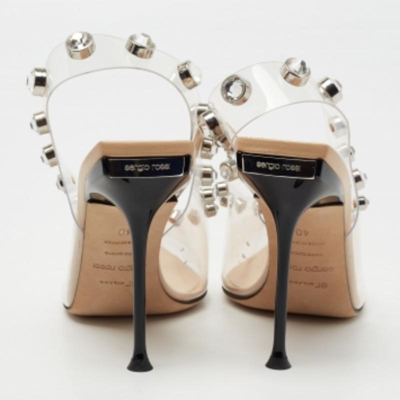 Sergio Rossi Transparent PVC Studded Slingback Pumps Size 40 In Excellent Condition For Sale In Dubai, Al Qouz 2