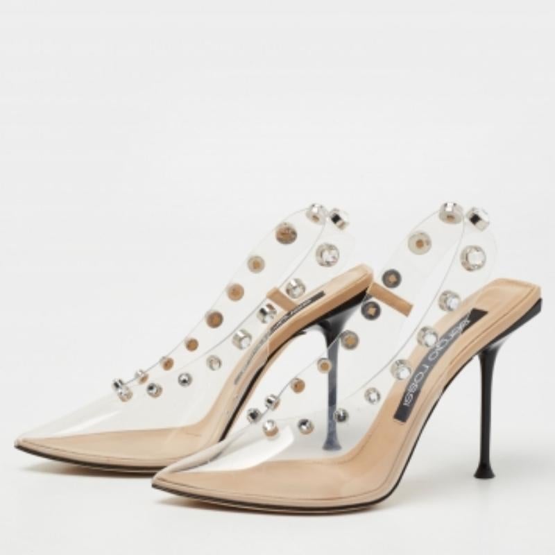 Sergio Rossi Transparent PVC Studded Slingback Pumps Size 40 For Sale 3