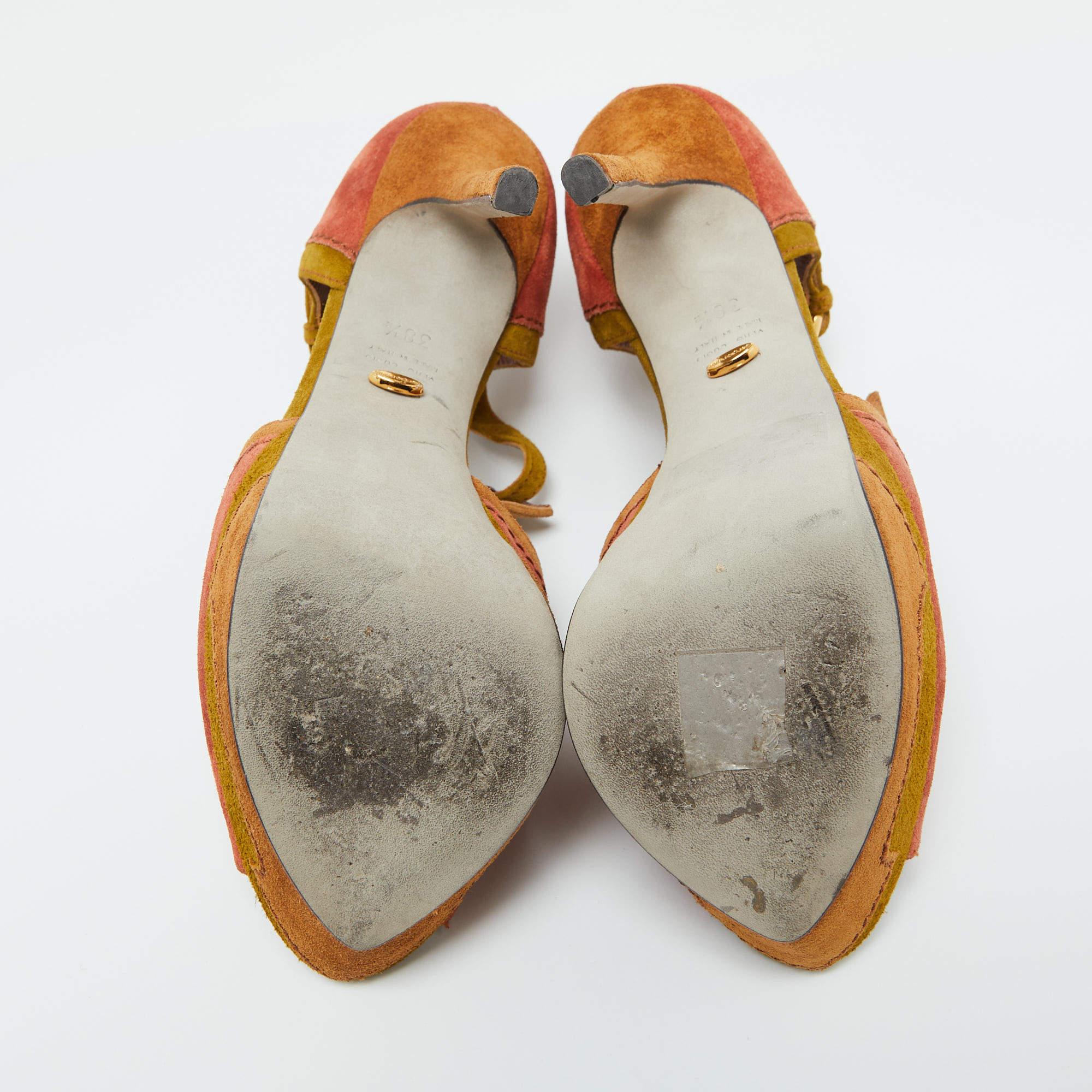 Sergio Rossi Sandales à lanières à talons compensés en daim tricolore, taille 38,5 en vente 1