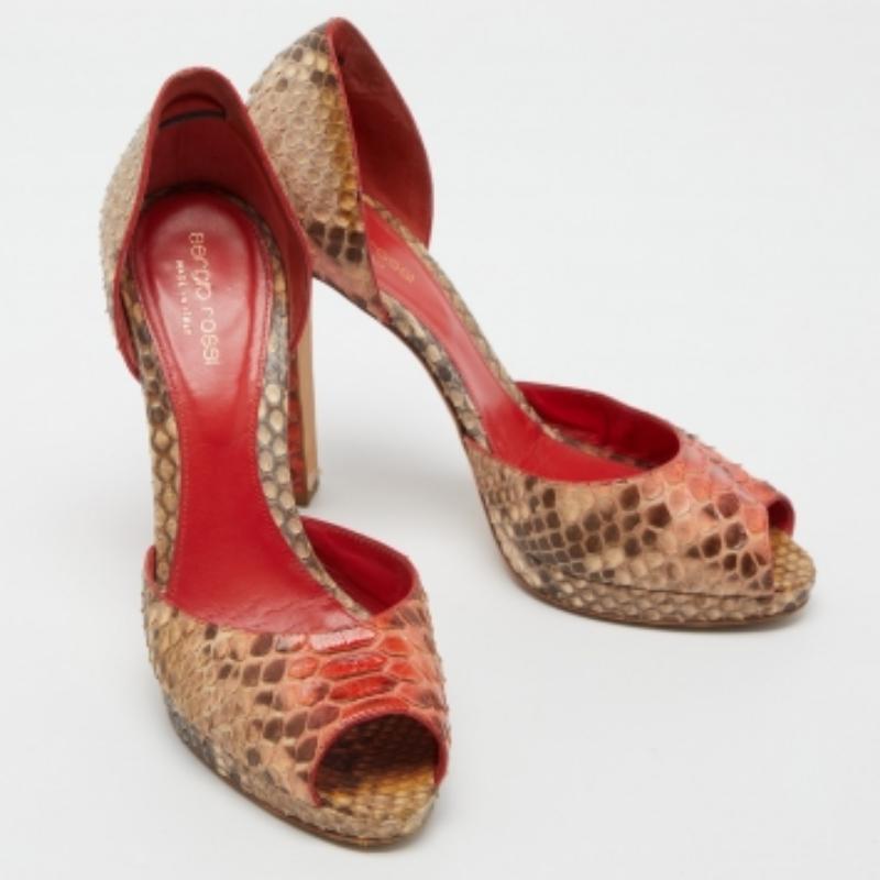 Sergio Rossi Tricolor Python Peep Toe Plattform D'orsay Pumps Größe 38.5 Damen im Angebot