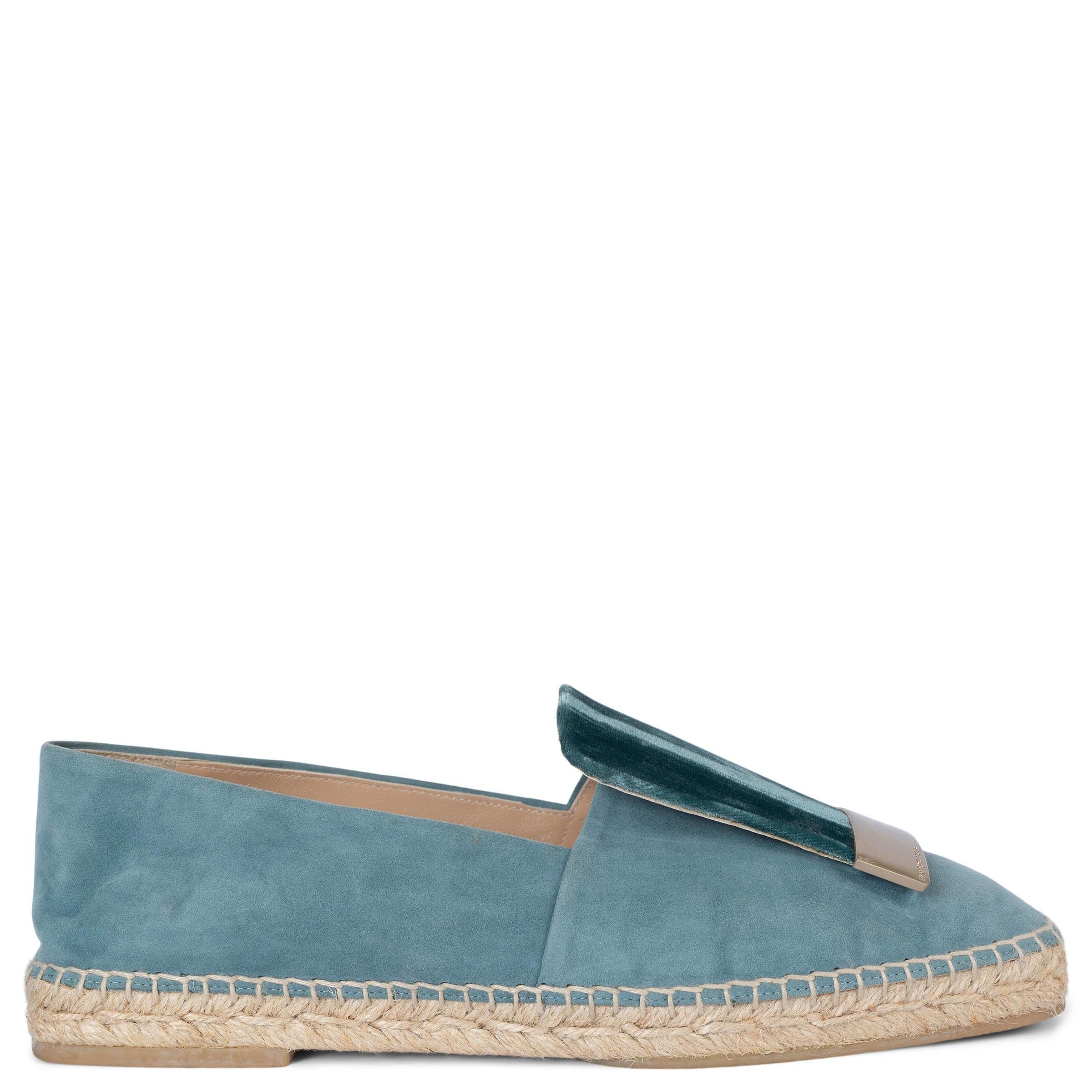SERGIO ROSSI turchese in camoscio e velluto SR1 Espadrillas Flats Scarpe 40 vestibilità 39.5