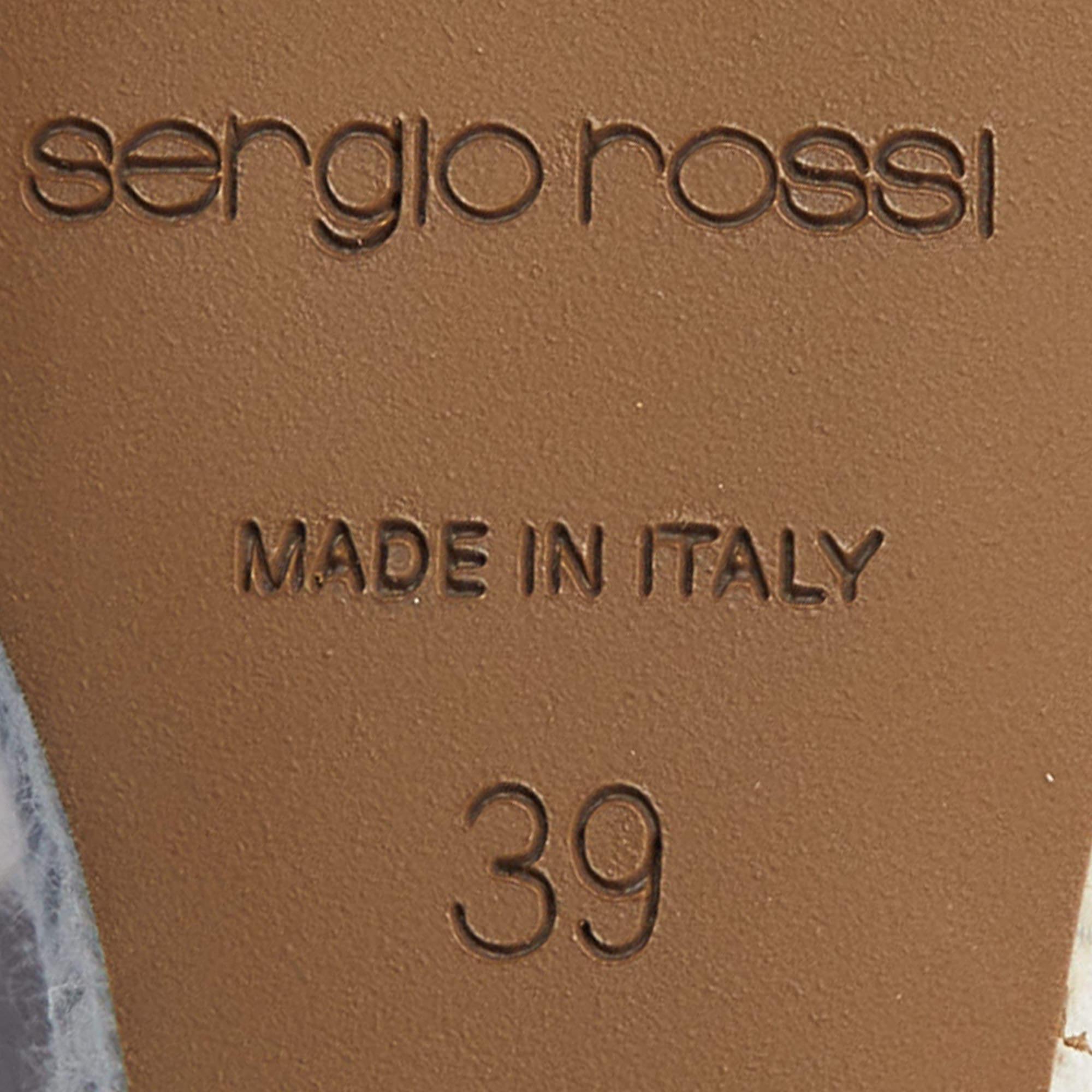 Sergio Rossi Zwei-Ton-Leder Espadrille Keil Knöchel Wrap Sandalen Größe 39 im Angebot 4