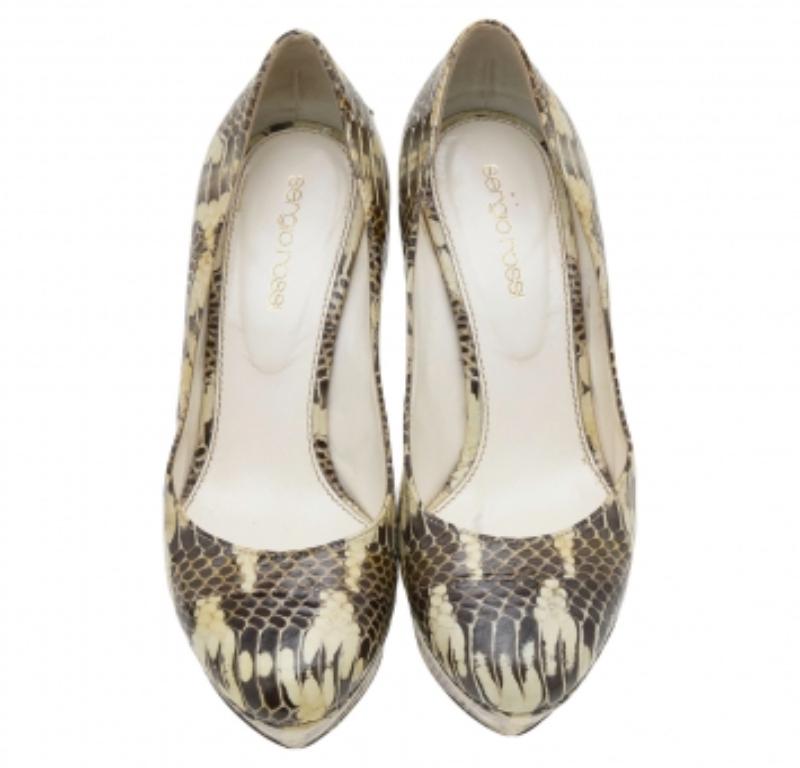 Women's Sergio Rossi Two Tone Water Snake Platform Pumps Size 35.5 For Sale