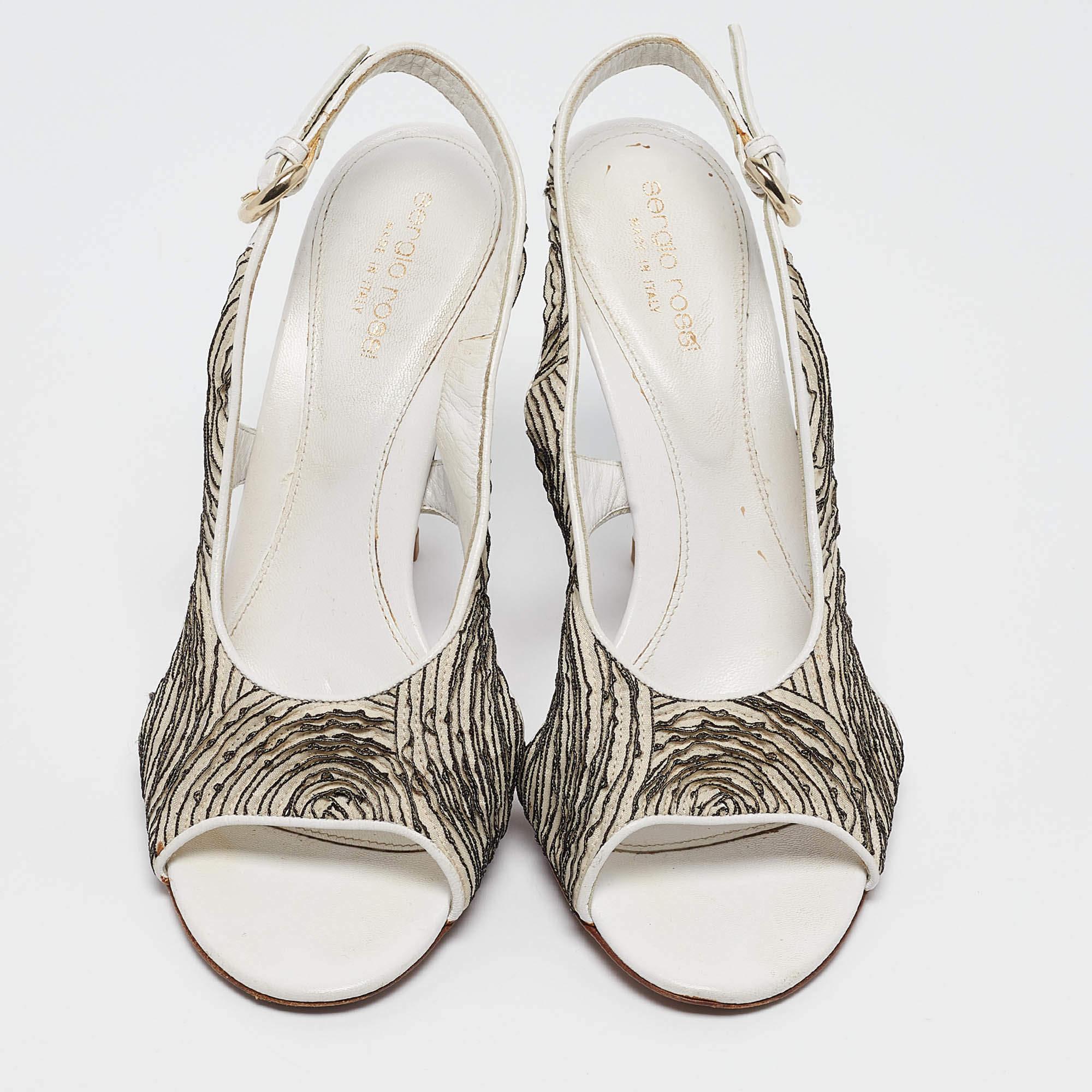 Sergio Rossi Sandalias Slingback de tela plisada blanca/negra talla 39 Gris