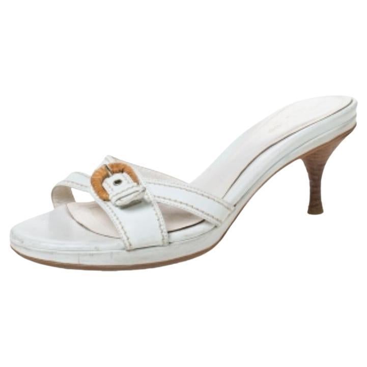 Sergio Rossi - Sandales à plateforme en cuir blanc avec boucle - Taille 39.5 en vente