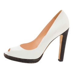 Sergio Rossi White Leather Peep Toe Pumps Size 40.5