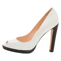 Sergio Rossi White Leather Peep Toe Pumps Size 40.5