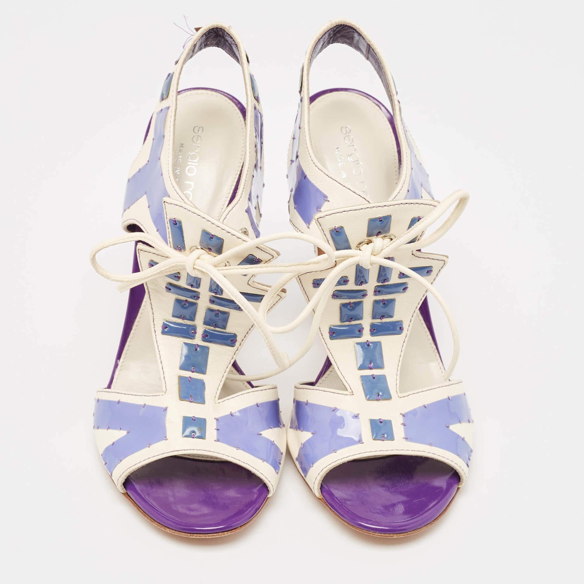 Gray Sergio Rossi White Leather With Purple Cut Out Detail Peep Toe Sandals Size 36.5 For Sale