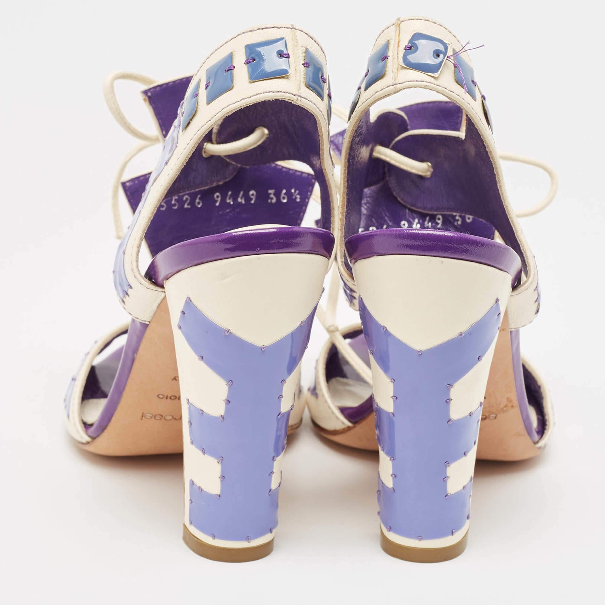 Women's Sergio Rossi White Leather With Purple Cut Out Detail Peep Toe Sandals Size 36.5 For Sale
