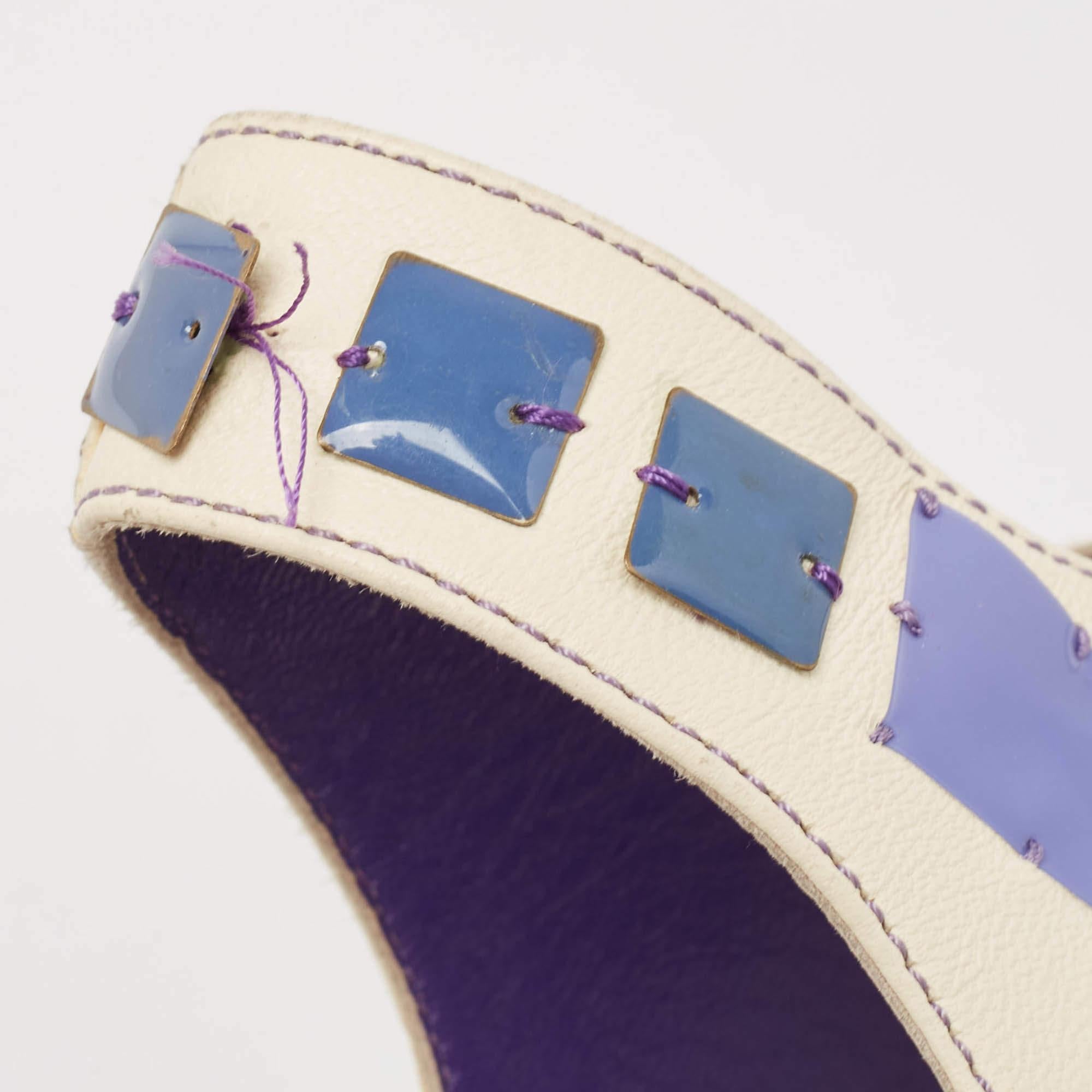 Sergio Rossi White Leather With Purple Cut Out Detail Peep Toe Sandals Size 36.5 For Sale 3