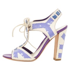 Sergio Rossi Weiße Peep Toe-Sandalen aus weißem Leder mit lila Ausschnitt und Ausschnitt Größe 36,5