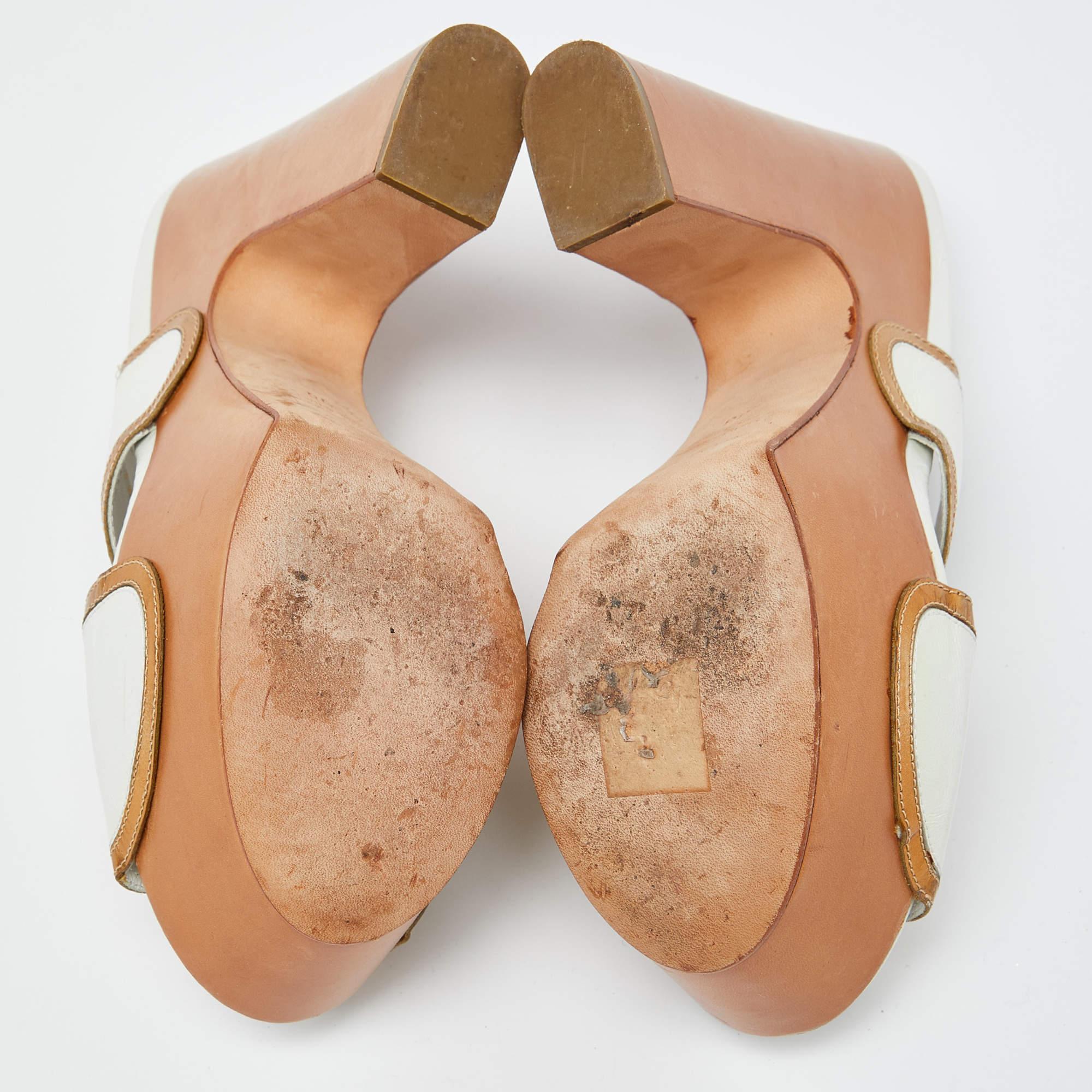 Sergio Rossi White Leather Wooden Platform Slide Sandals Size 38 1