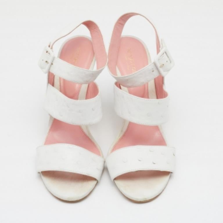 Sergio Rossi Weiß Straußenleder Riemchensandalen Größe 39 im Angebot 3