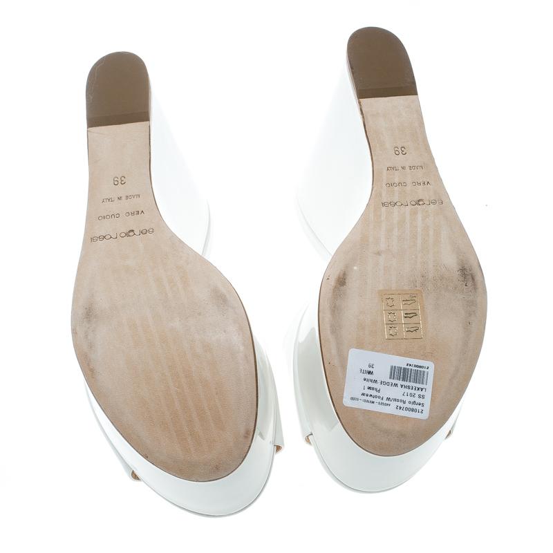 Sergio Rossi White Patent Leather Lakeesha Wedge Slides Size 39 1