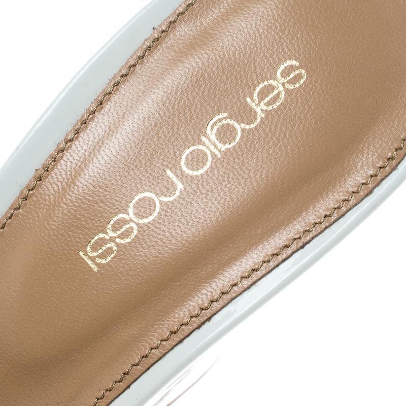 Sergio Rossi White Patent Leather Lakeesha Wedge Slides Size 39 2
