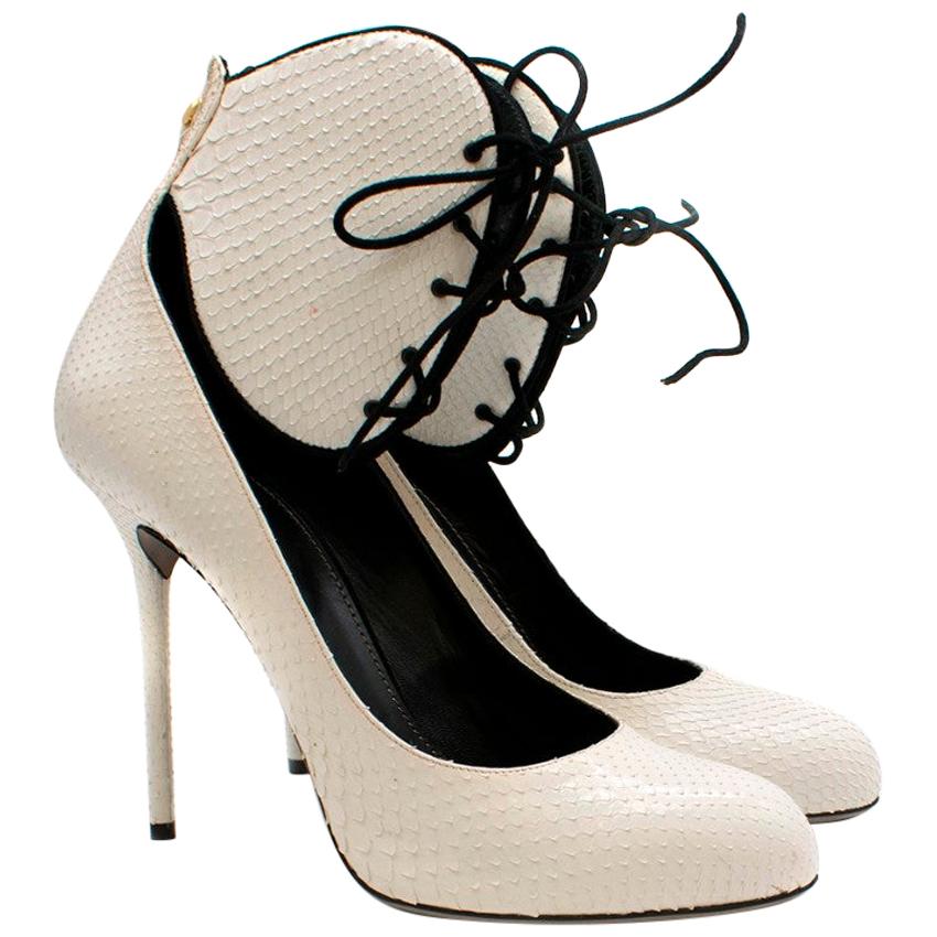 Sergio Rossi White Snakeskin Lace-Up Pumps - Size EU 41