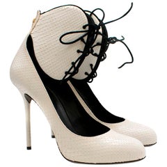 Sergio Rossi White Snakeskin Lace-Up Pumps - Size EU 41