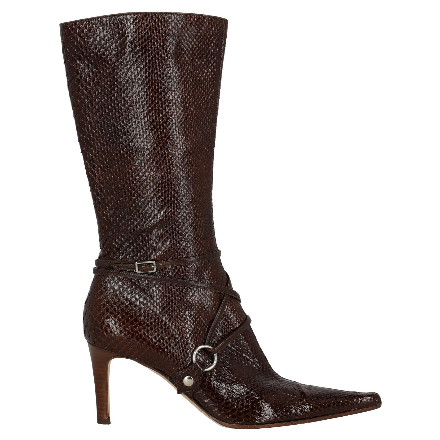 Sergio Rossi  Women   Boots  Brown Leather EU 36.5 For Sale
