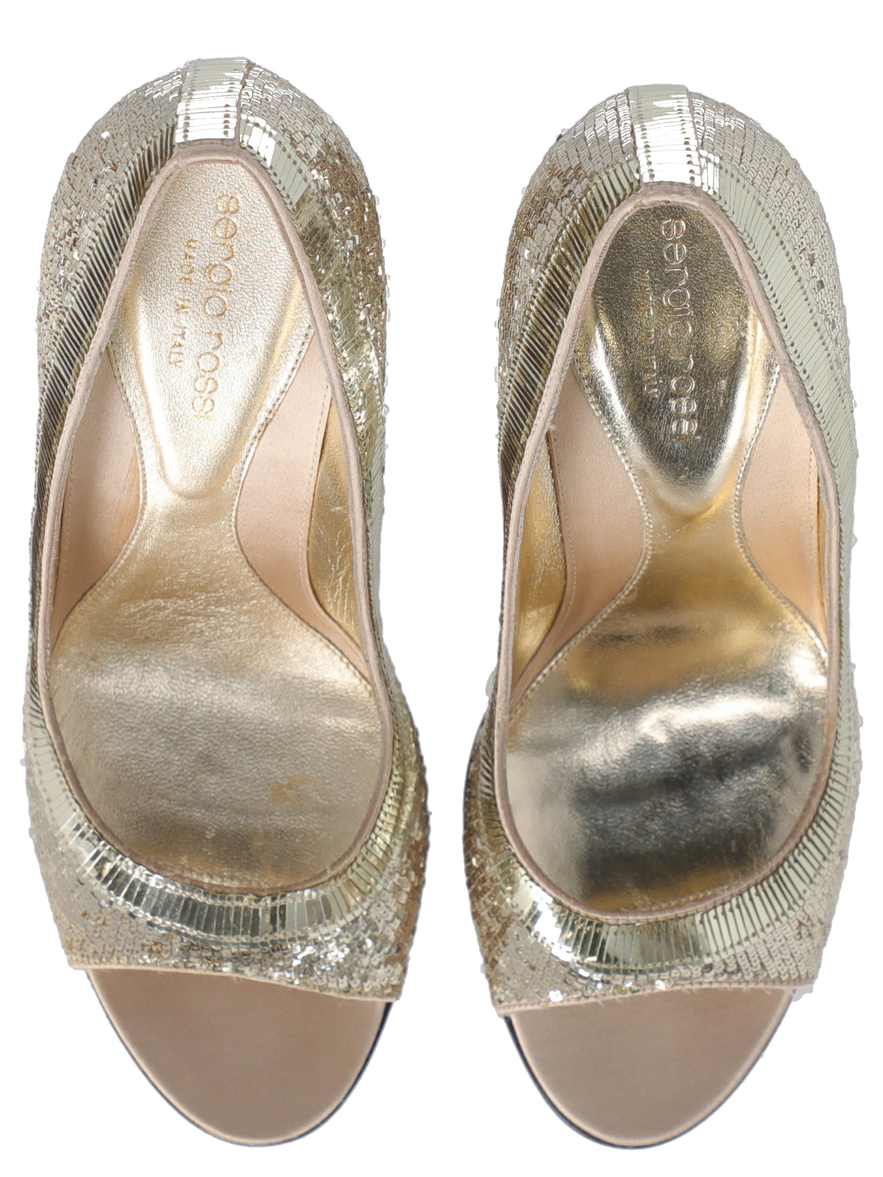 Sergio Rossi Women  Pumps Gold Leather IT 36.5 For Sale 1