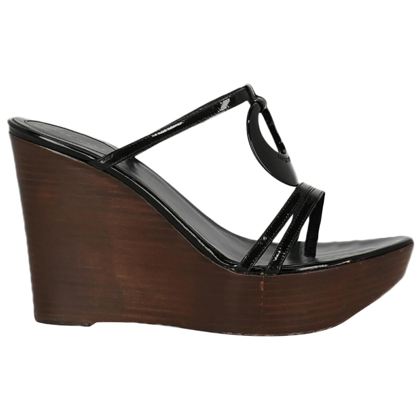 Sergio Rossi  Women   Wedges  Black Leather EU 38 For Sale