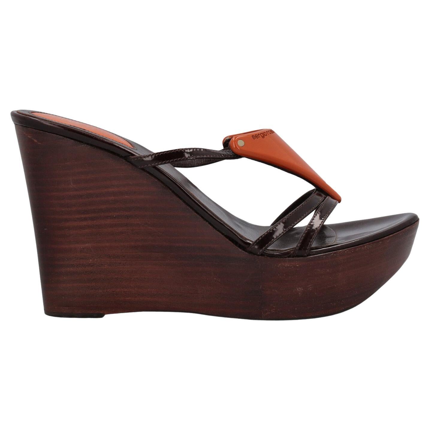 Sergio Rossi Women Wedges Brown, Orange Resin EU 37.5 For Sale