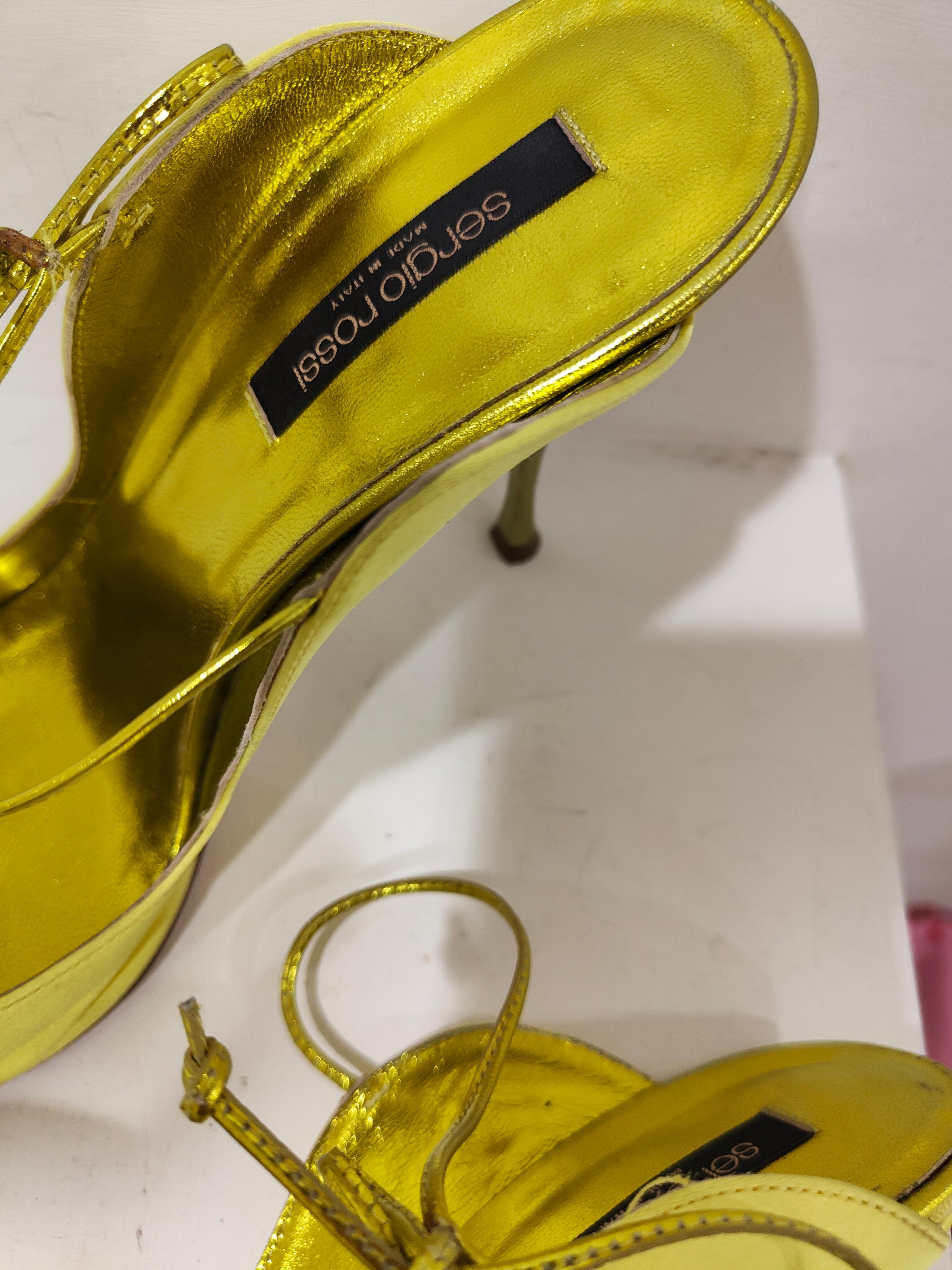Women's Sergio Rossi yellow silk satin sandals For Sale