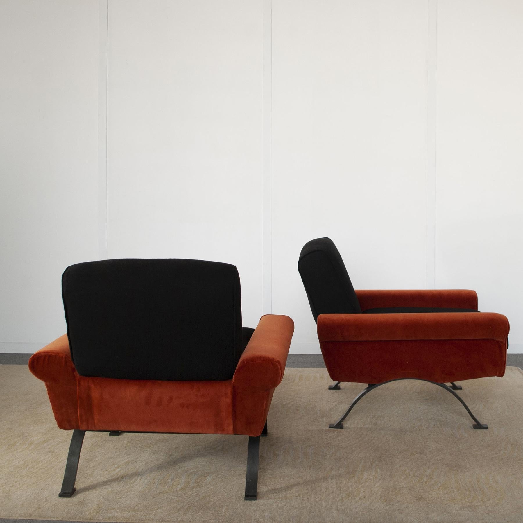 Metal Sergio Saporiti armchairs 1960s. For Sale