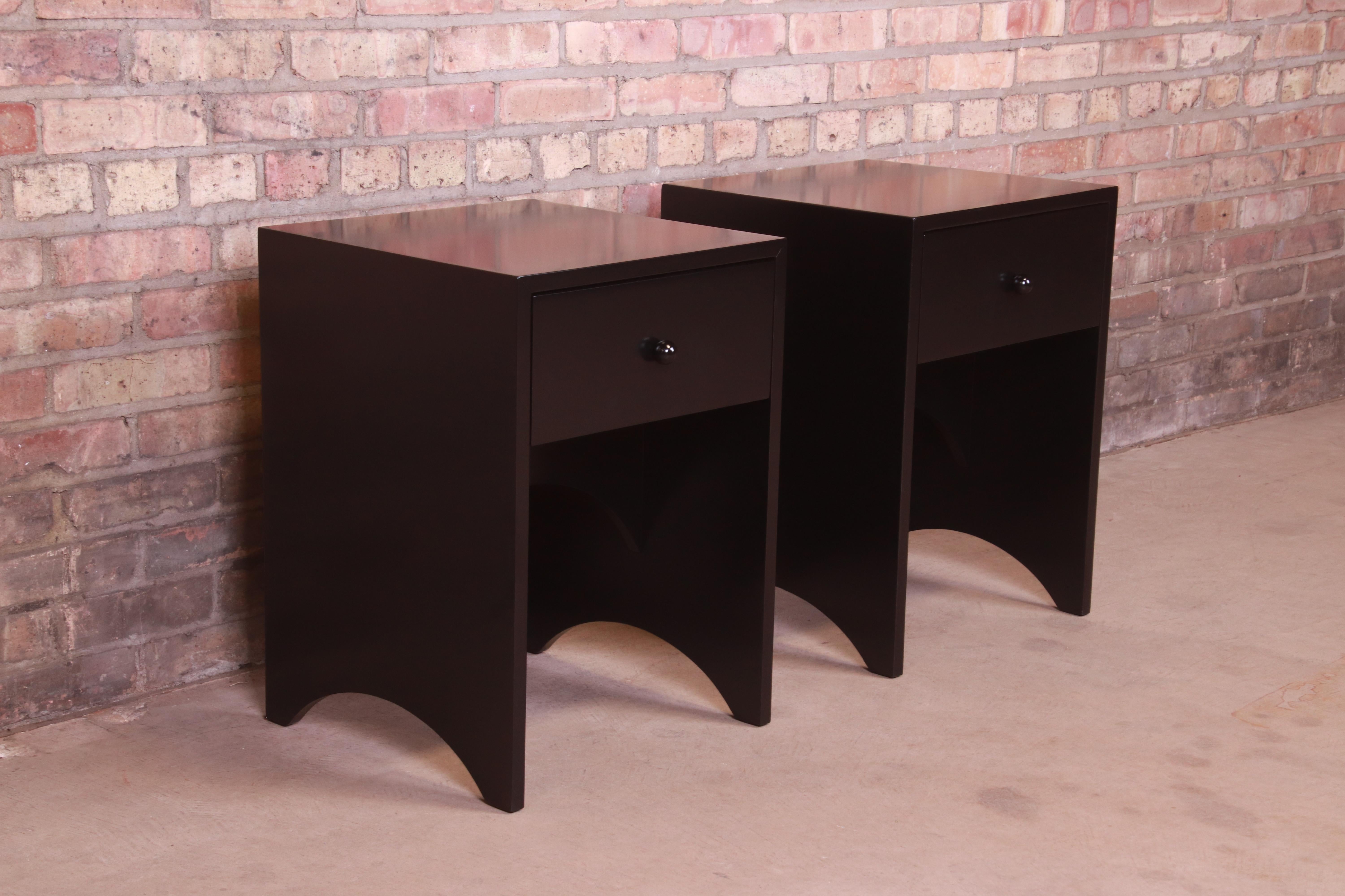 American Sergio Savarese for Dialogica Modern Black Lacquered Nightstands, Refinished