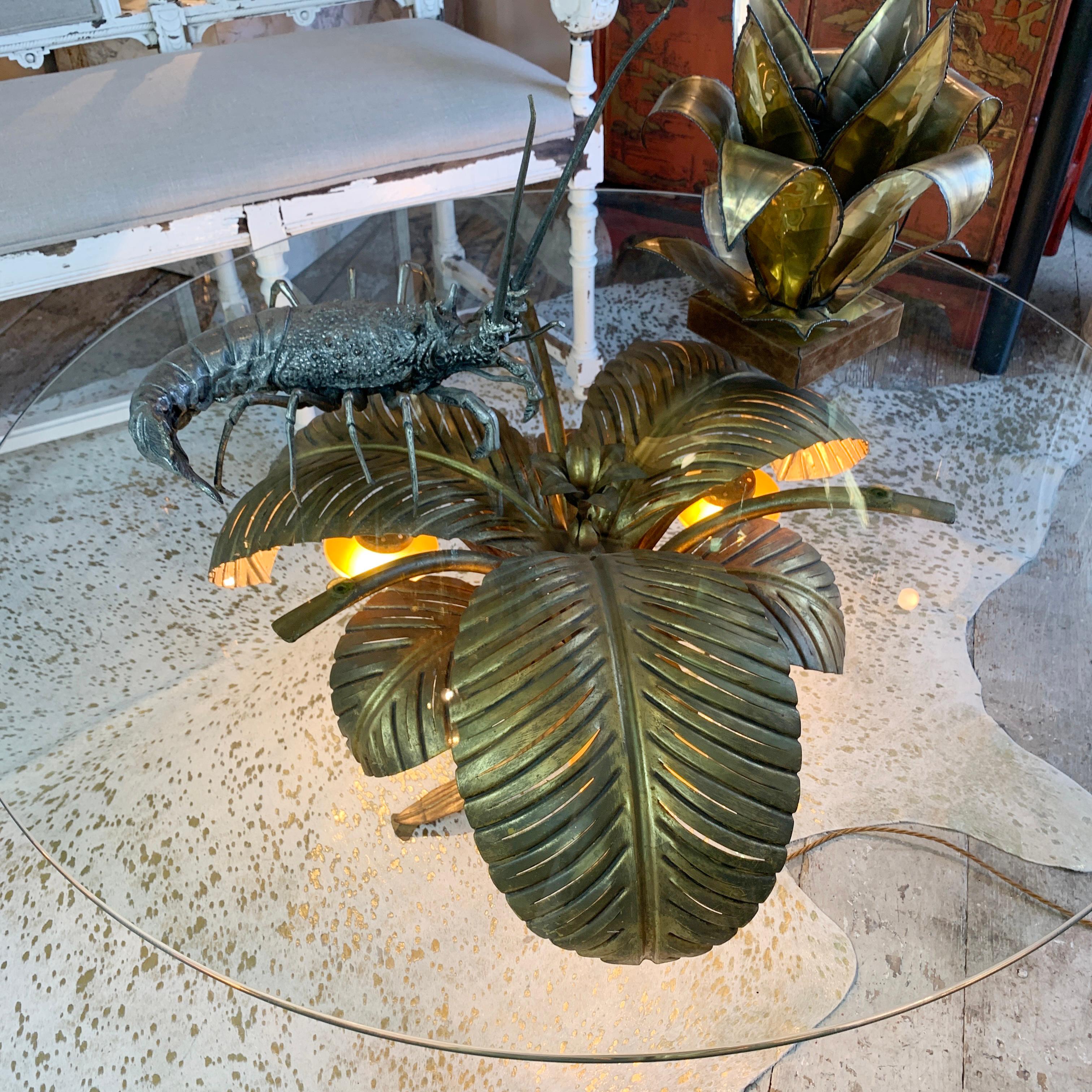 Sergio Terzani Gold Illuminated Palm Leaf Table, 1970's For Sale 3