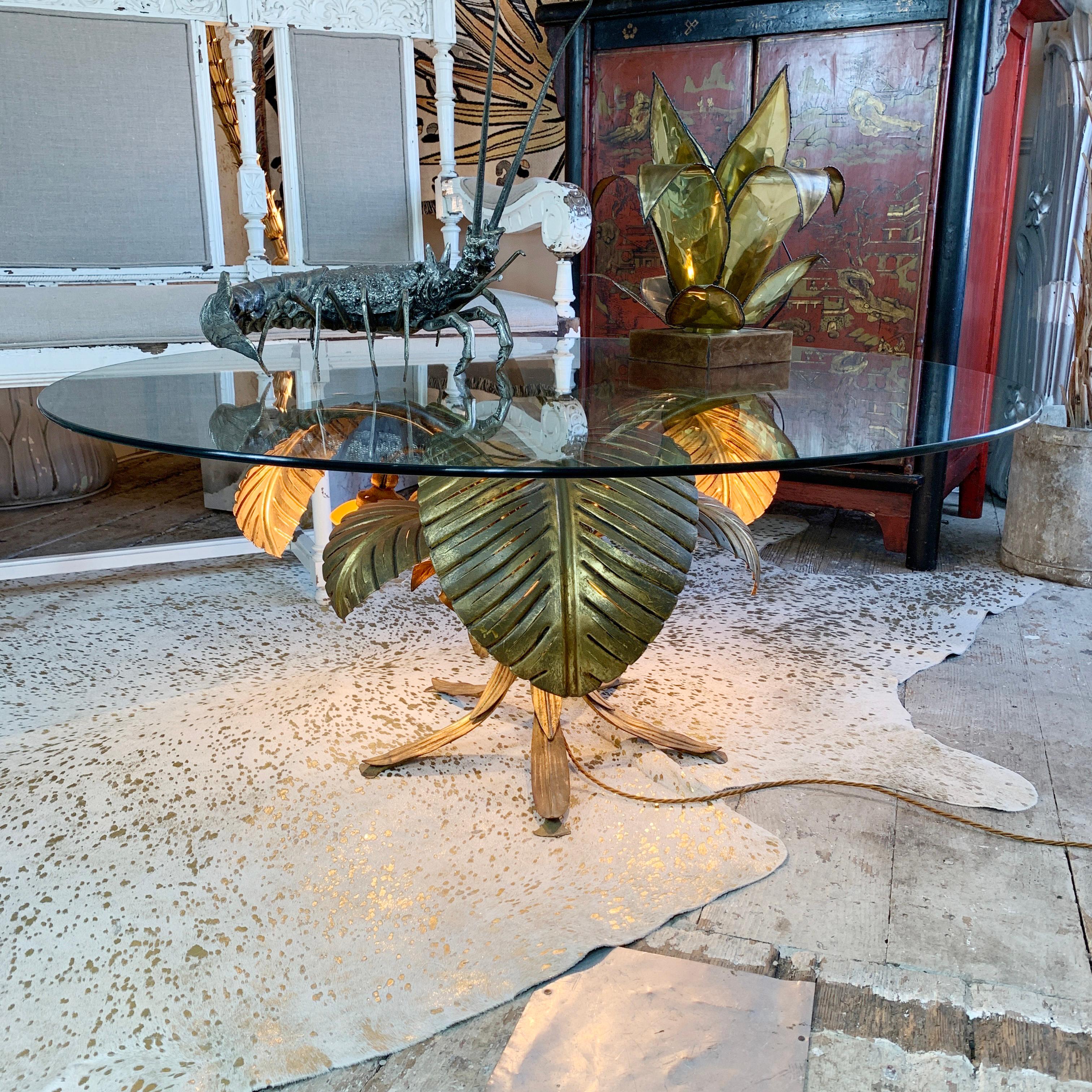 Sergio Terzani Gold Illuminated Palm Leaf Table, 1970's For Sale 8