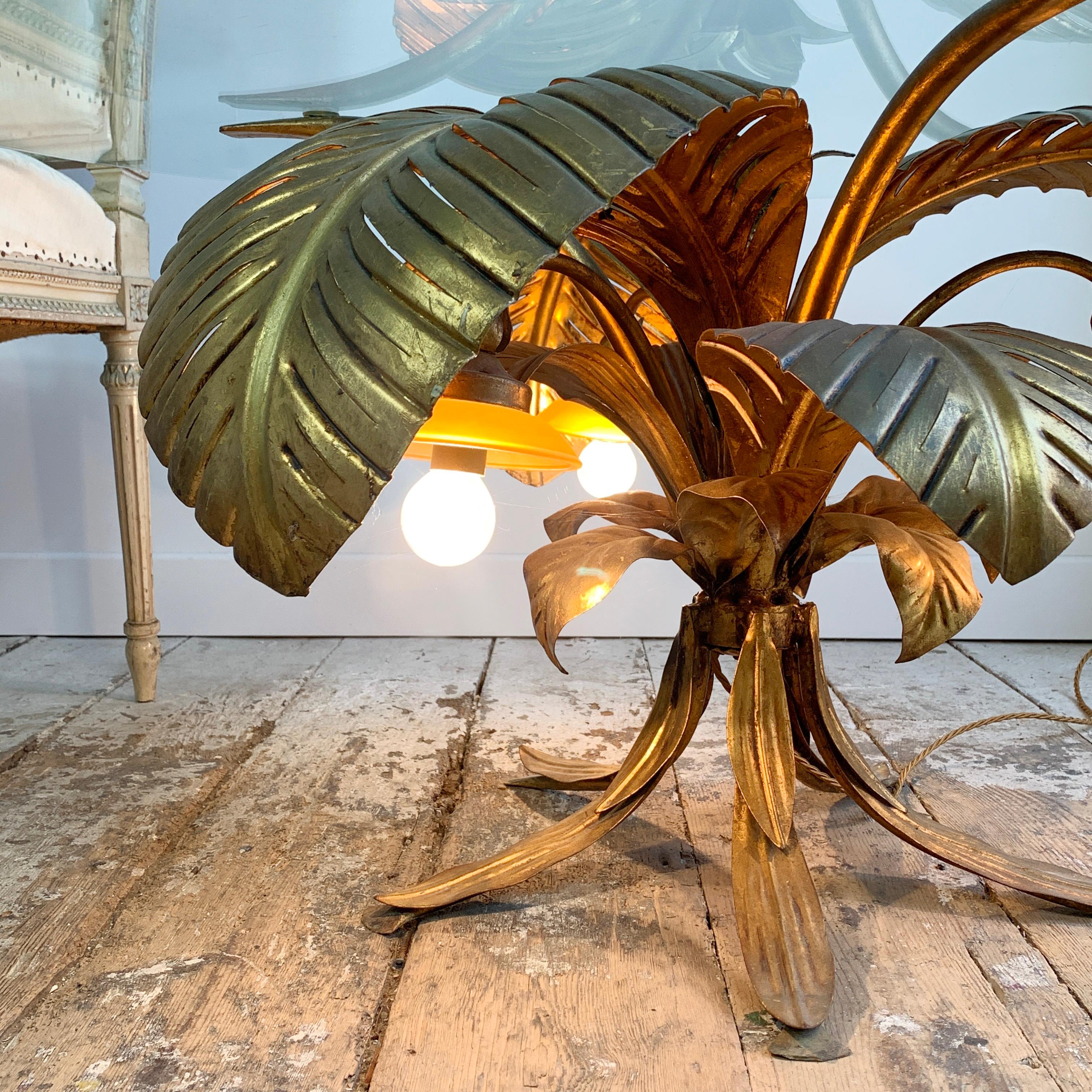Hand-Crafted Sergio Terzani Gold Illuminated Palm Leaf Table, 1970's For Sale