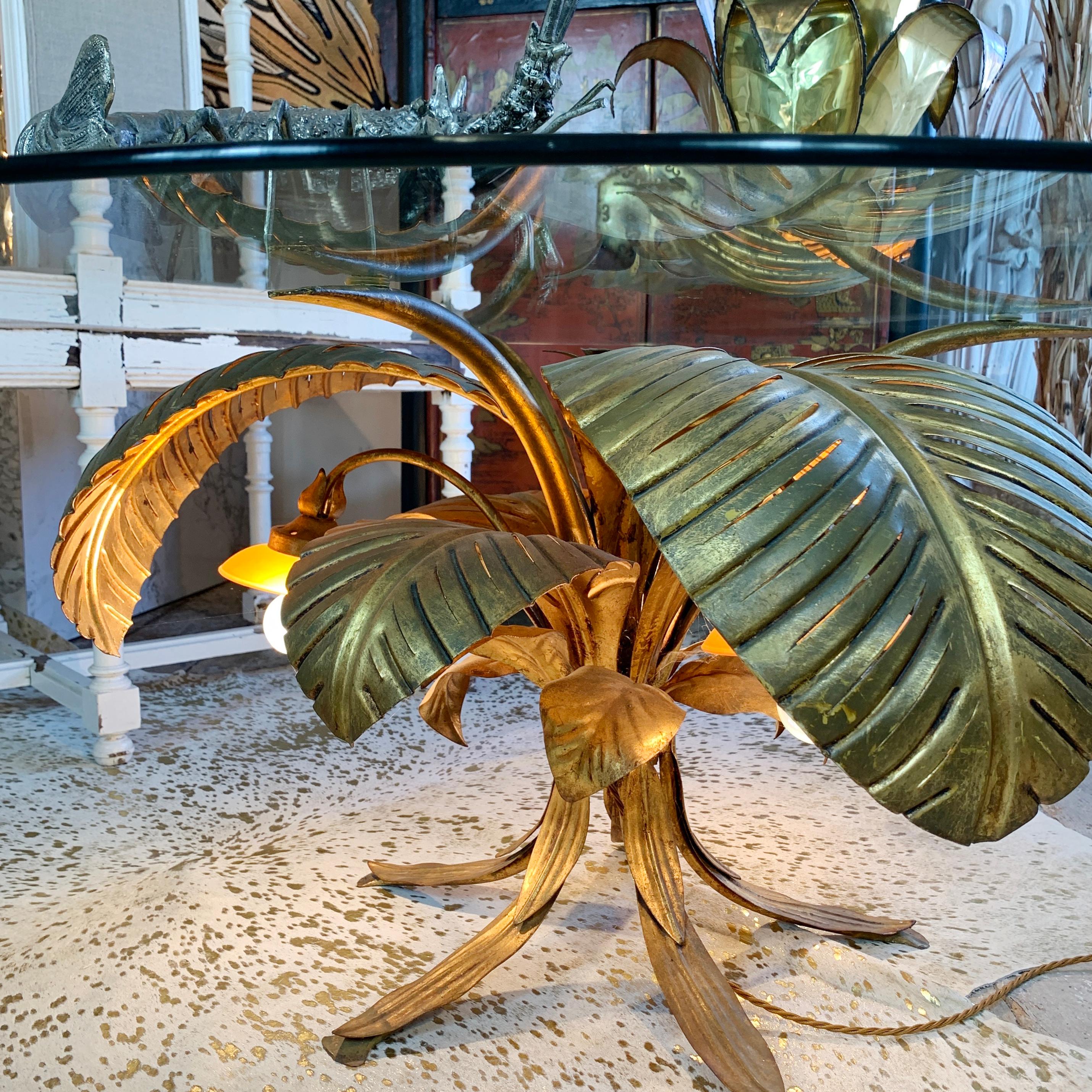 Italian Sergio Terzani Gold Illuminated Palm Leaf Table, 1970's For Sale