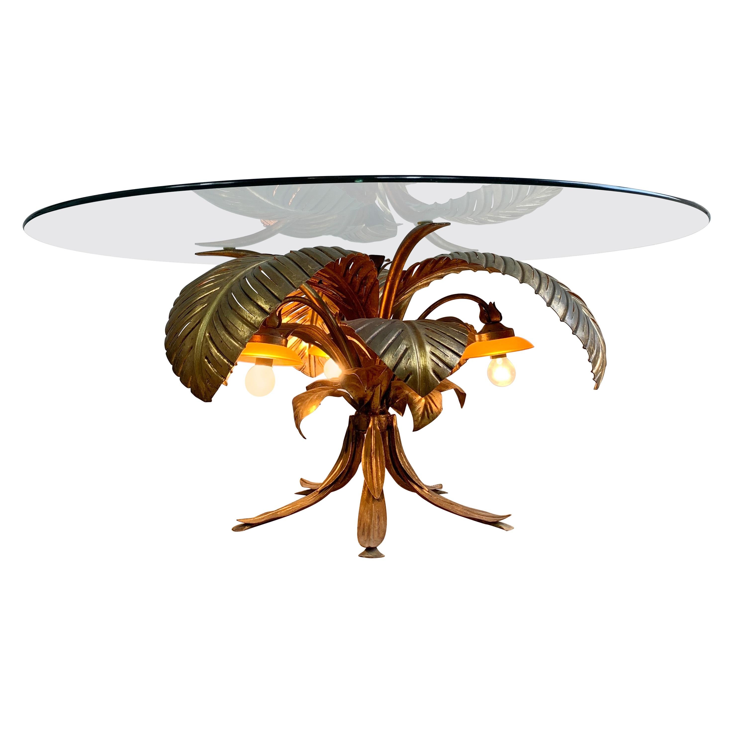 Sergio Terzani Gold Illuminated Palm Leaf Table, 1970's