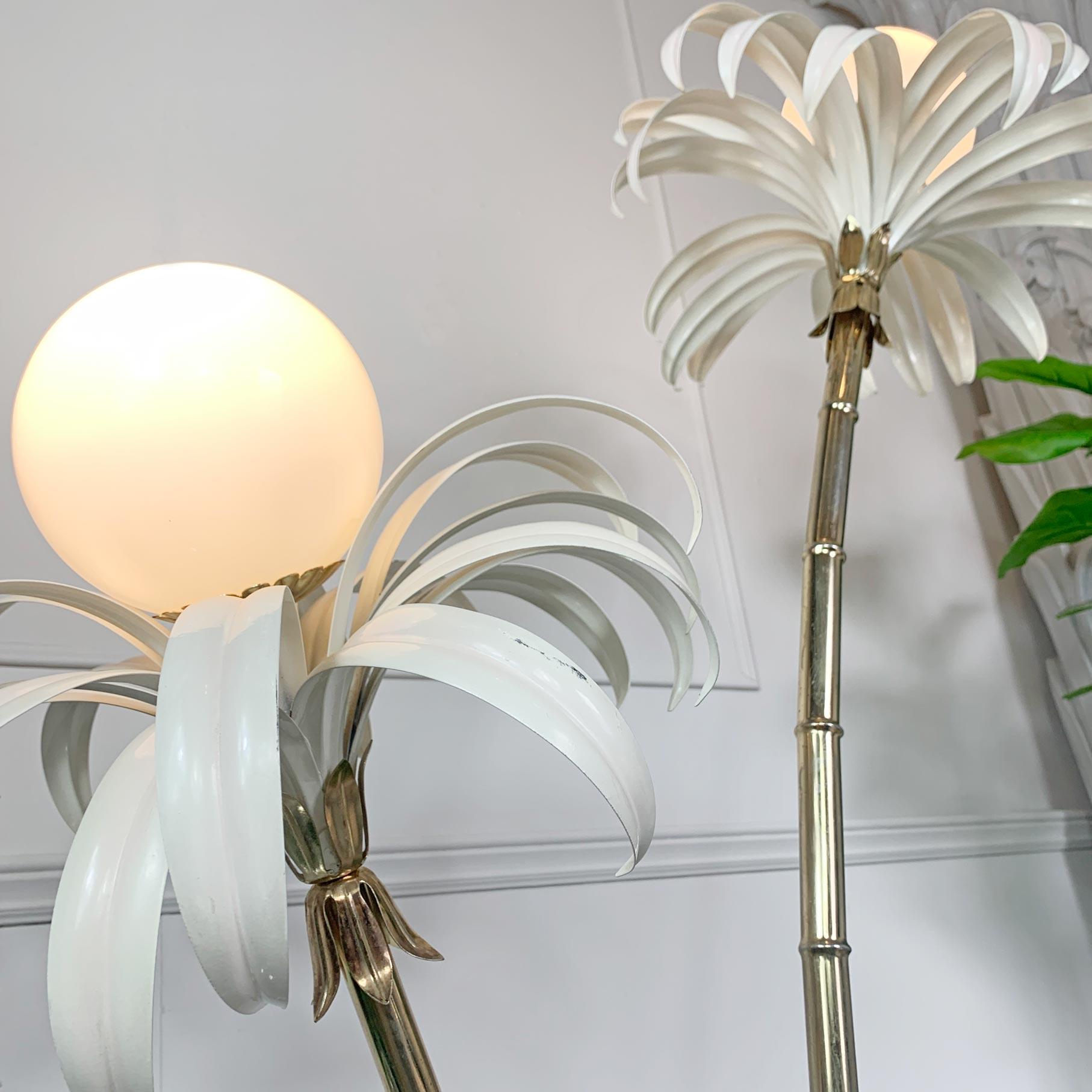 Mid-Century Modern Sergio Terzani White and Gold Palm Tree Floor Lamp 1970's For Sale