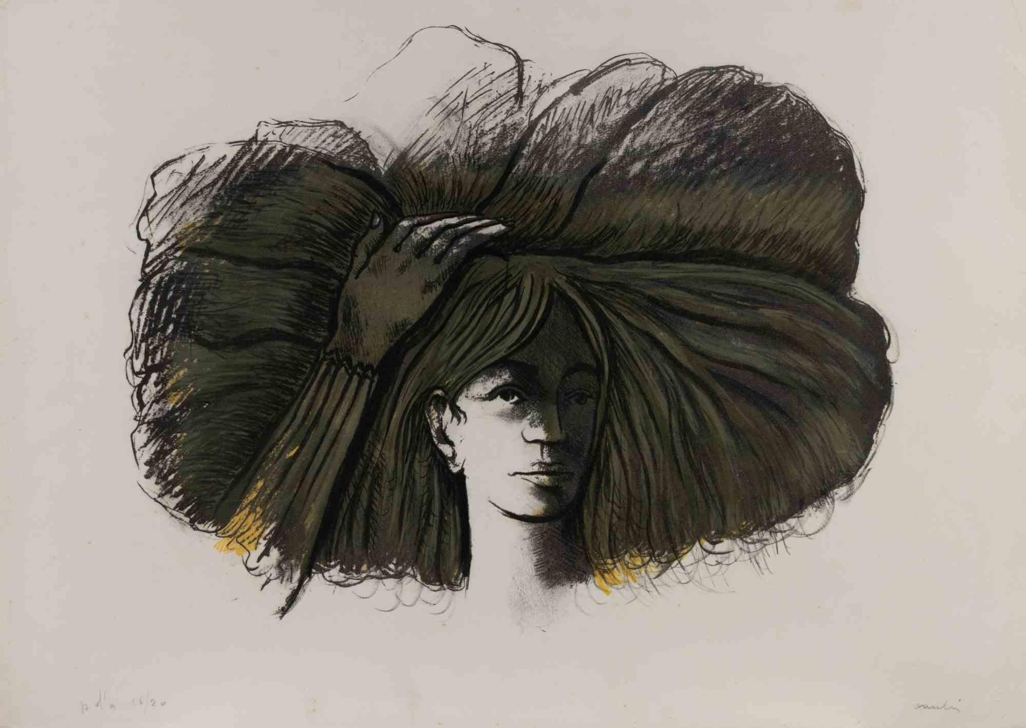 Portrait - Lithograph by Sergio Vacchi - 1980s