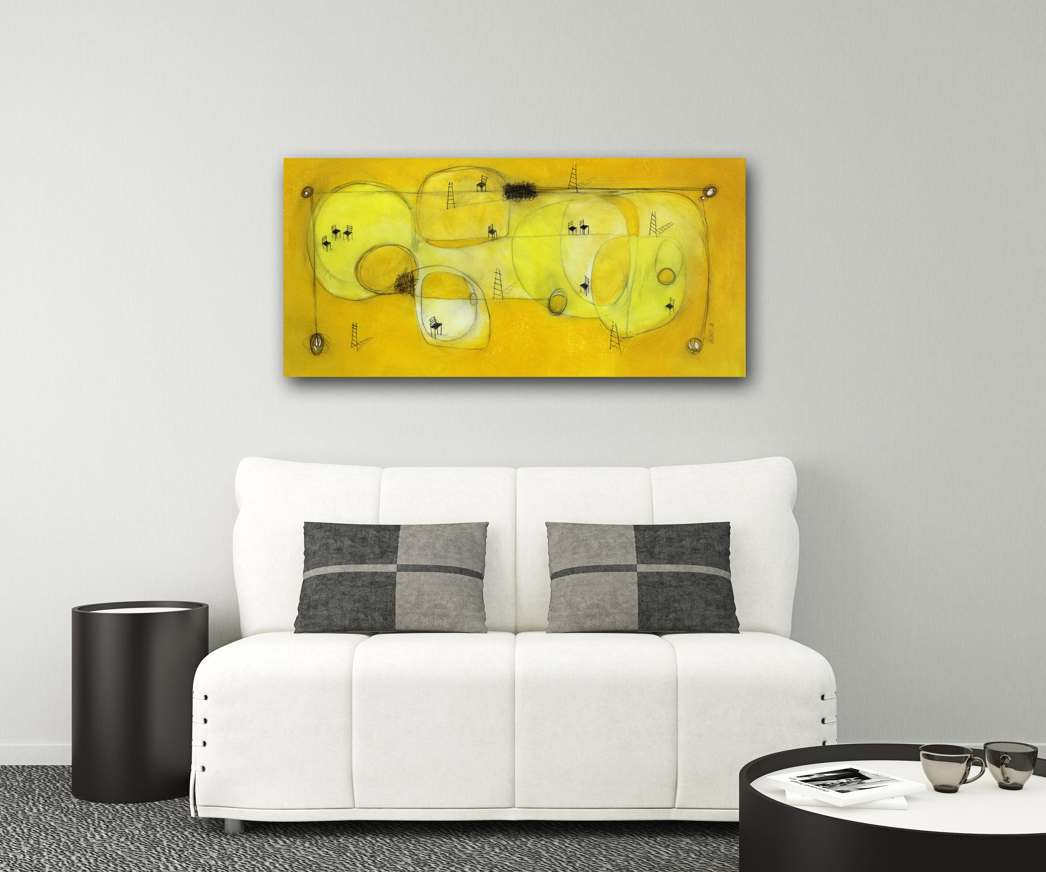 Espacio de Sol - Original Yellow Acrylic and Graphite on Canvas - Painting by Sergio Valenzuela
