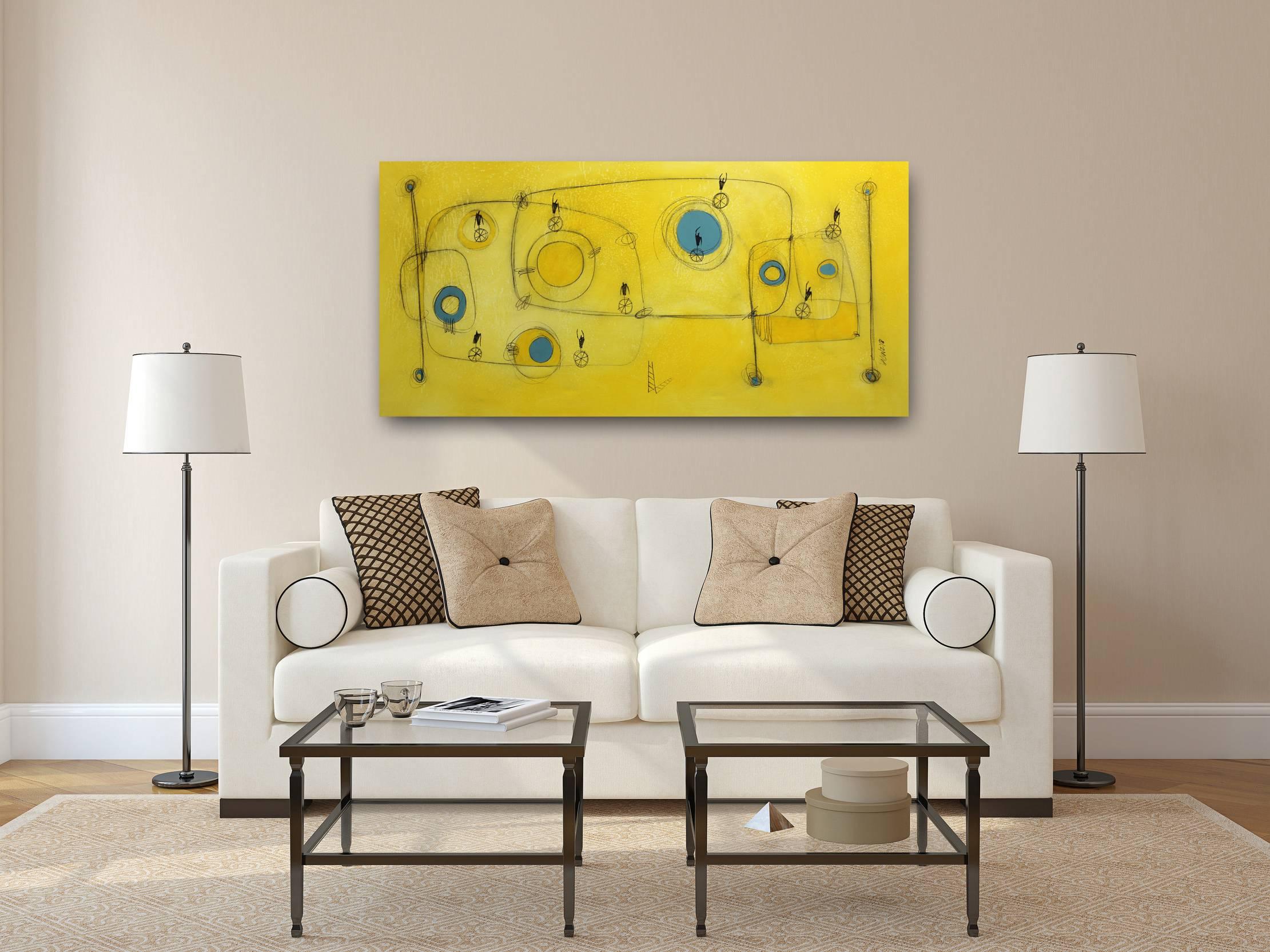 Happy Circus - Yellow Abstract Painting by Sergio Valenzuela
