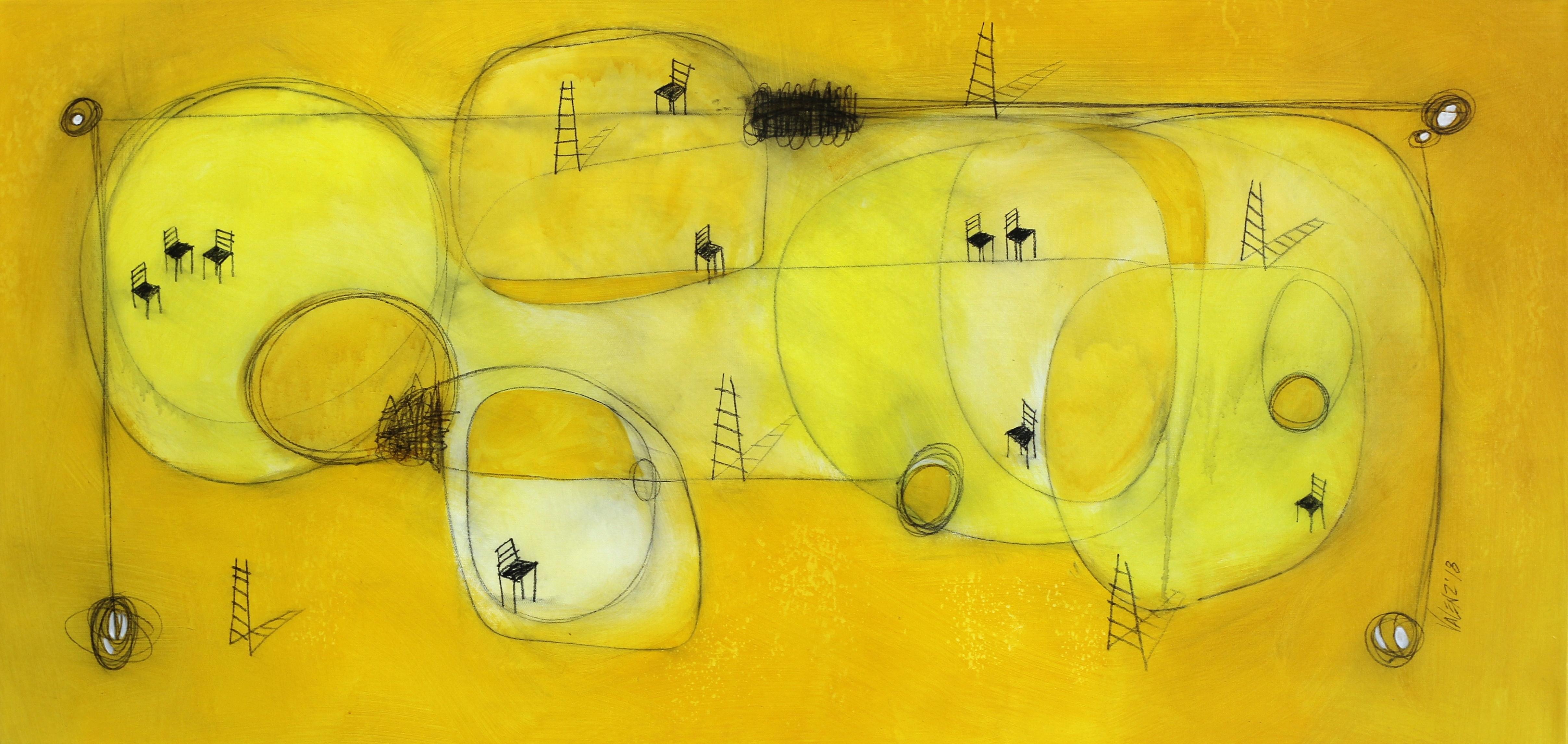 Sergio Valenzuela Figurative Painting - Espacio de Sol - Original Yellow Acrylic and Graphite on Canvas