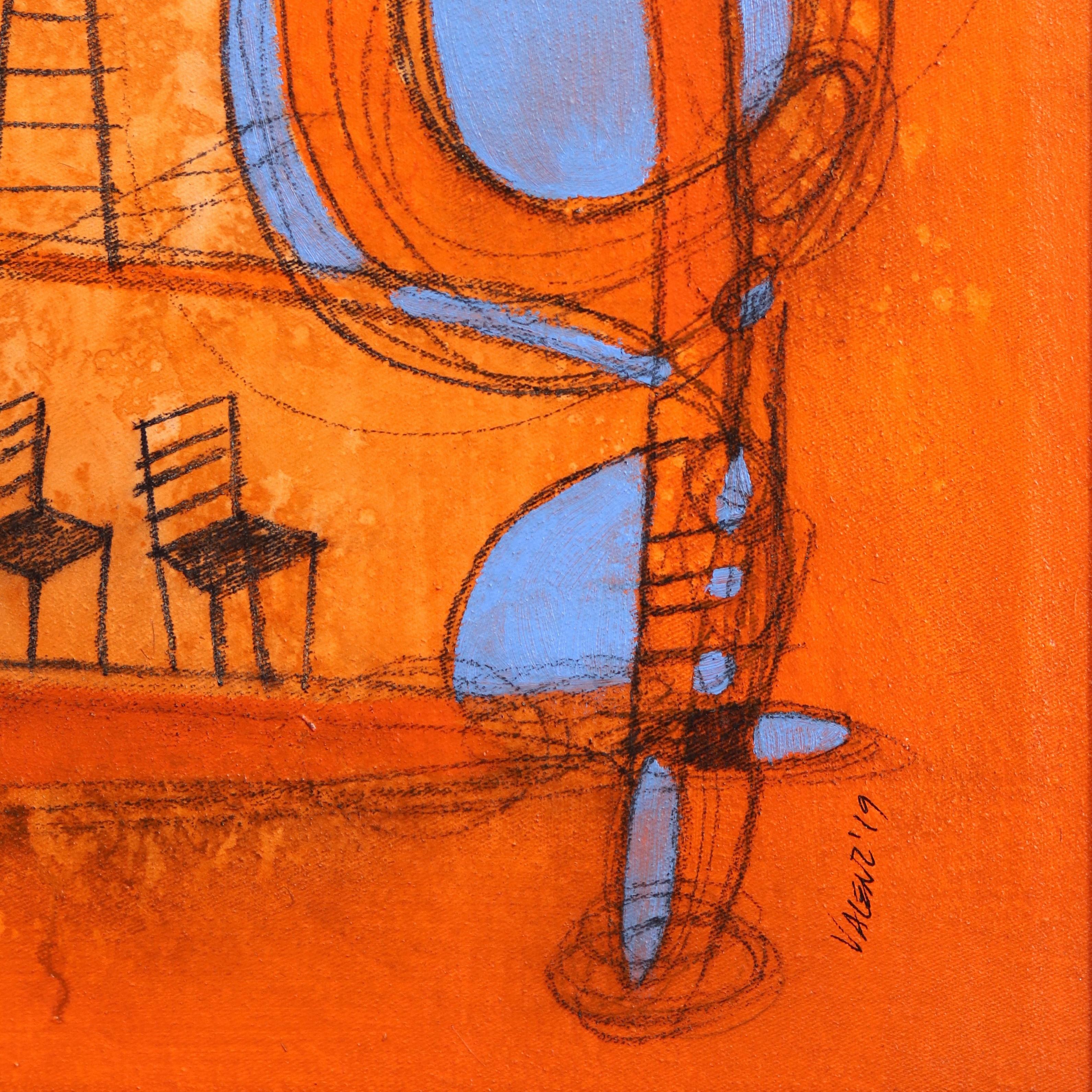 Happy Landscape 3 - Framed Original Orange Acrylic and Graphite on Canvas 1