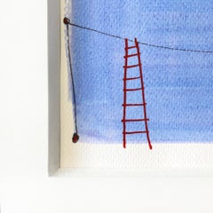 Serie Dibujos Felices 10 - Original Rot-Blaues Original-Aquarell- und Tinte-Kunstwerk auf Papier